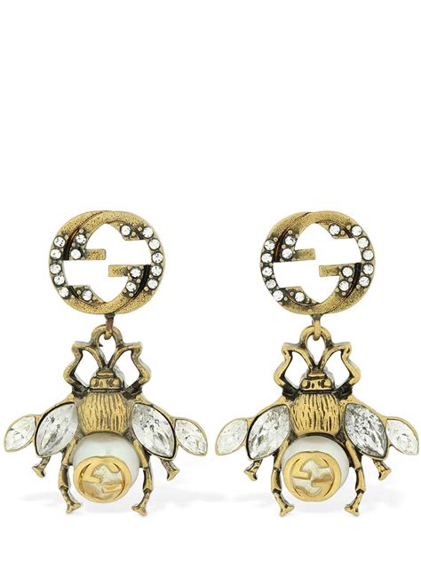 gucci bee earrings with crystals|Gucci bumble bee earrings.